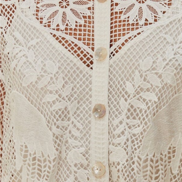 FARM Rio Cream Lace Button-Down Blouse - Picture 2 of 13
